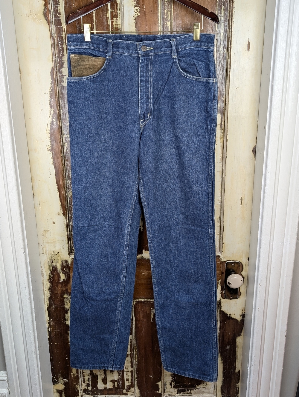 Vintage Justice Jeans With Leather Trim Made in Canada 34x34 Western Workwear